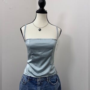 Lioness | Satin Tank Top | Size S | Light Blue Aquamarine | Flattering